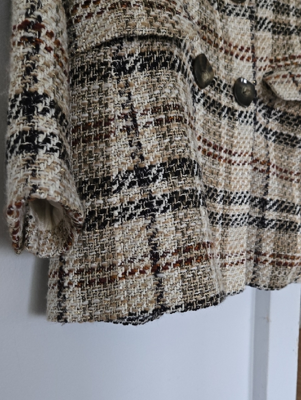 Zara Beige Multi Plaid Double-Breasted Blazer - Picture 4 of 15